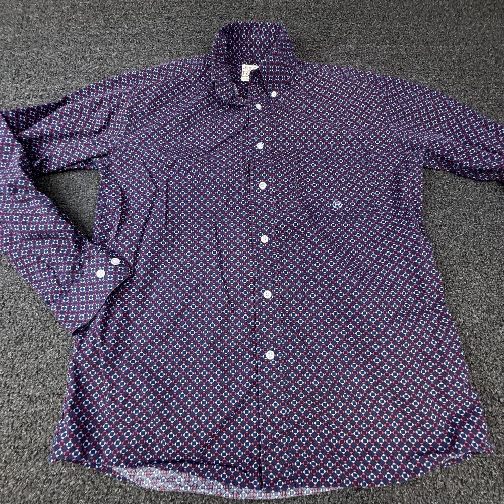 Roper Shirt Mens S Blue Geometric Long Sleeve Button-Up Pockets Collared Woven